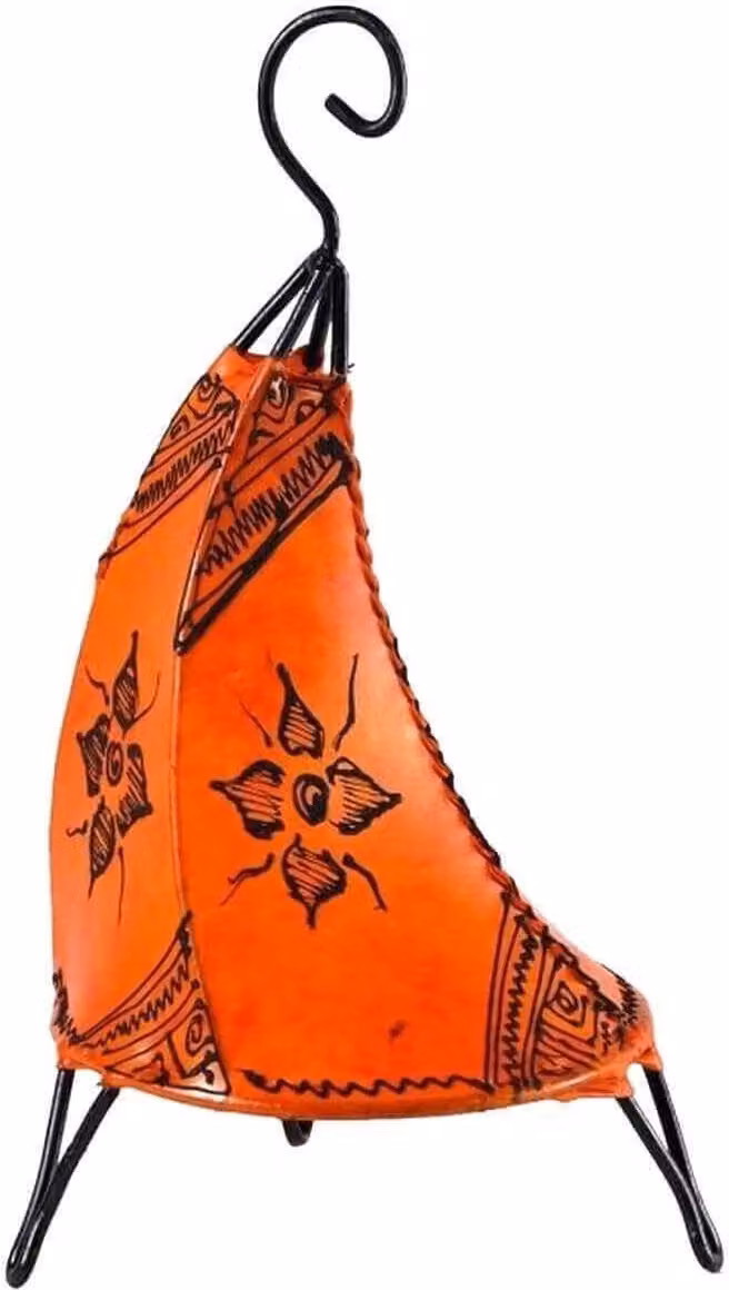 Lampada orientale Lampada Henna Lampada in pelle marocchina Lampada da tavolo Lampada da terra Henna Tissir Orient 35-38 cm, arancione