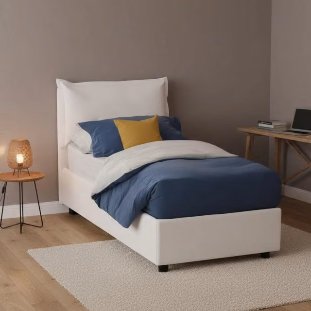 Letto singolo contenitore Perpetue di Talamo Italia con rivestimento in ecopelle, Bianco, adatto per materasso 80x200 cm