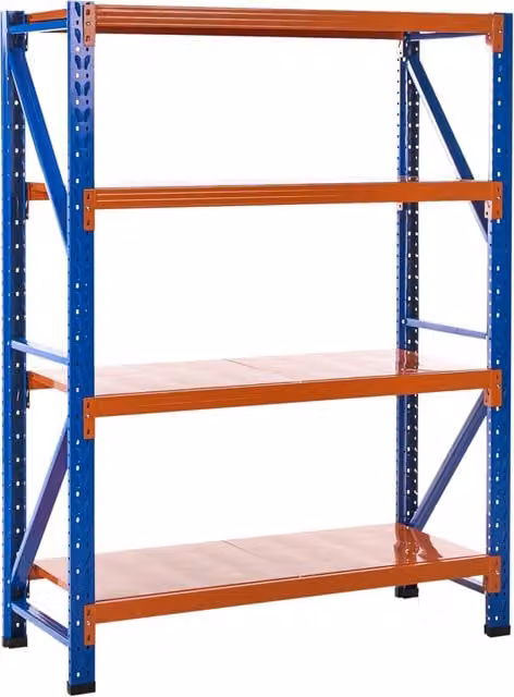 Scaffale moderno in metallo per esterni 4 ripiani arancione e blu 150 cm giardino garage