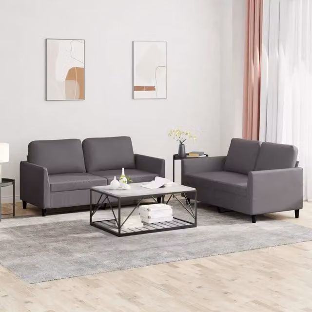 Set di Divani 2 pz con Cuscini Grigio in Similpelle 3201752