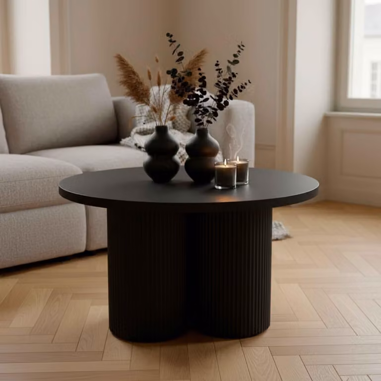 Tavolino da caffè rotondo scandinavo 80 cm legno scuro - Oviala June