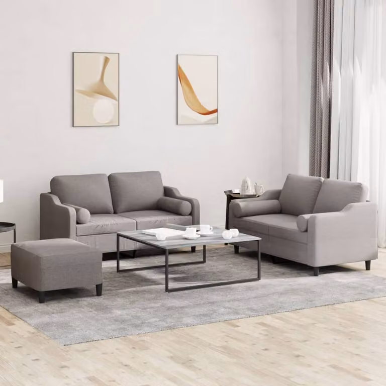 Set di divani 3 pezzi vidaXL in tessuto beige e grigio con cuscini per soggiorno in stile moderno