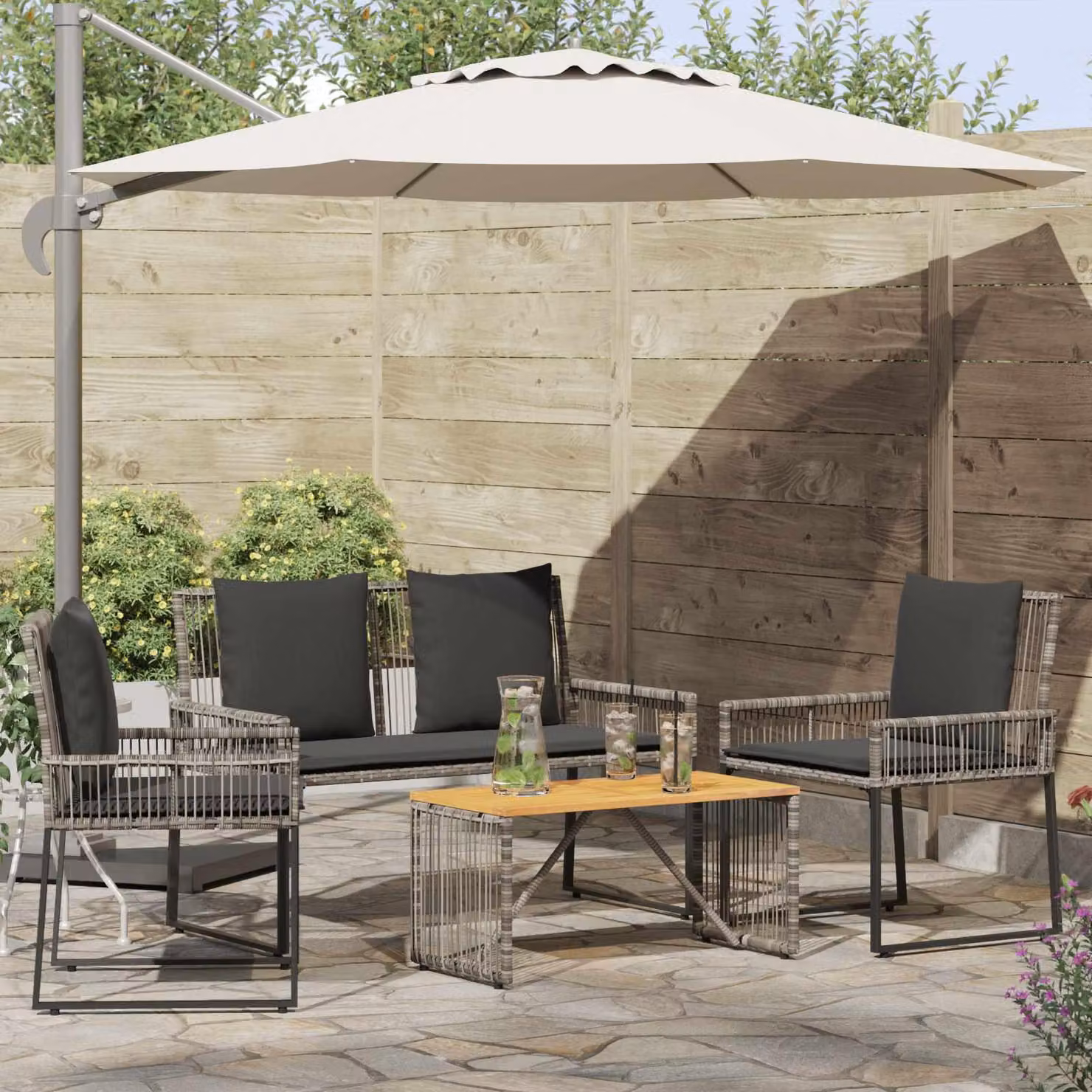 Maison Exclusive - Set di mobili da giardino, 9 pezzi, grigio e grigio scuro, in rattan sintetico