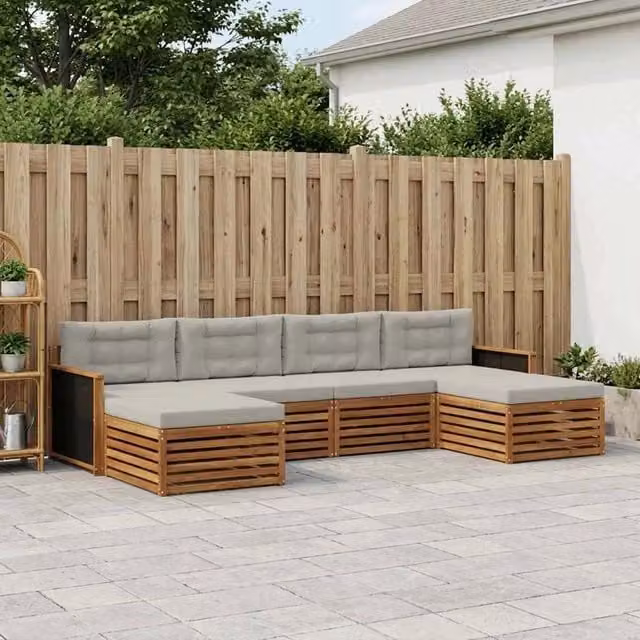 Set di divani da esterno 6 pz Naturale e Grigio Chiaro 3383674