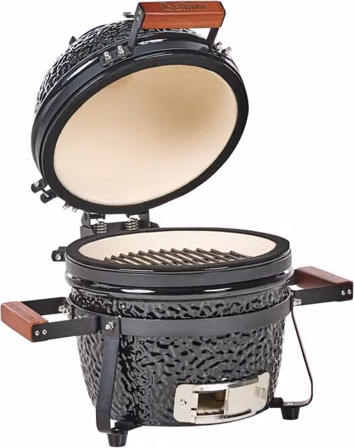Mini barbecue da esterno in ceramica a carbone con coperchio termometro e griglia di cottura colore nero