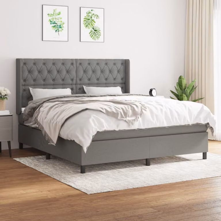 The Living Store Letto a molle con materasso grigio scuro 160x200 cm in tessuto