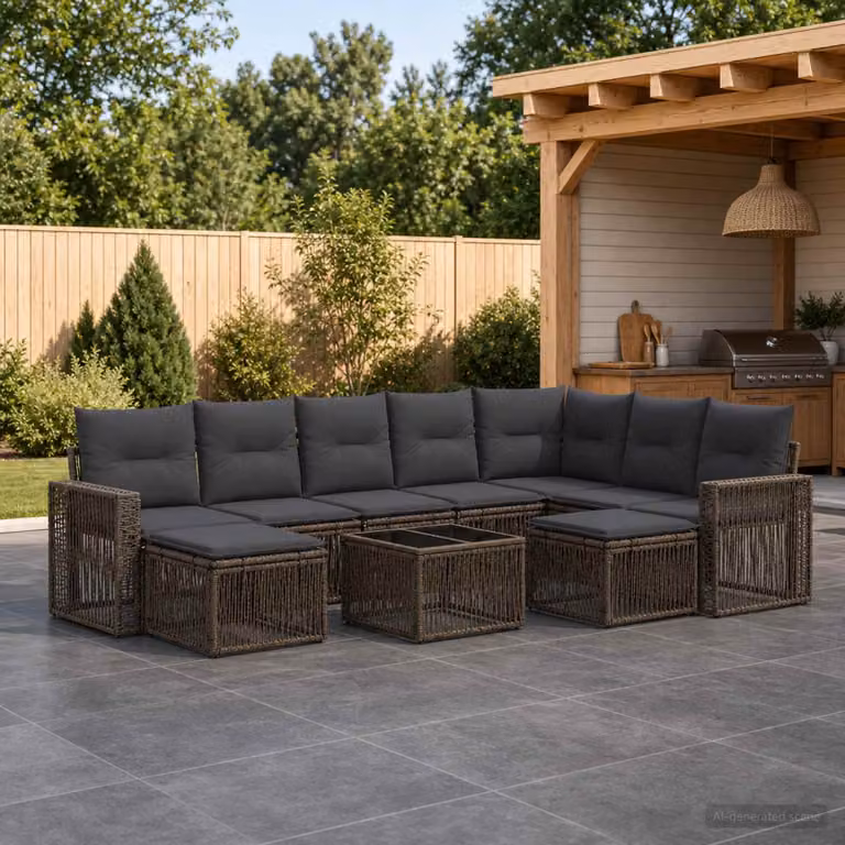 Set Divano da Giardino vidaXL 10 Pezzi in Polyrattan Grigio e Antracite con Tavolino e Cuscini