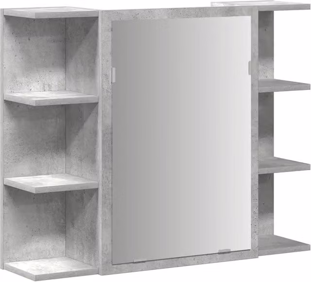 Mobiletto a specchio moderno per bagno 80 x 20,5 x 64 cm ampio spazio contenitivo realizzato in truciolato grigio cemento 02_0050719
