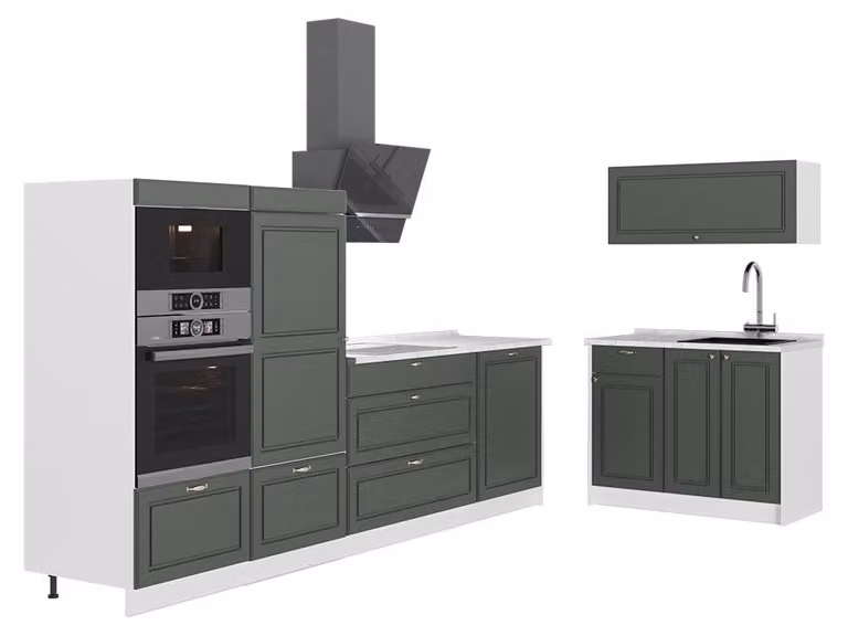 Cucina Vicco Fame-Line Verde-oro rustico/Bianco 380 cm, PL Marmo, Model 64130