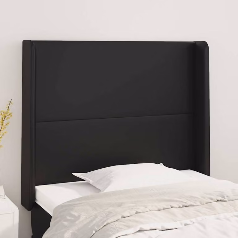 Testiera per letto vidaXL in similpelle nera con design ad orecchio, L: 103 cm, P: 16 cm, H: 118-128 cm