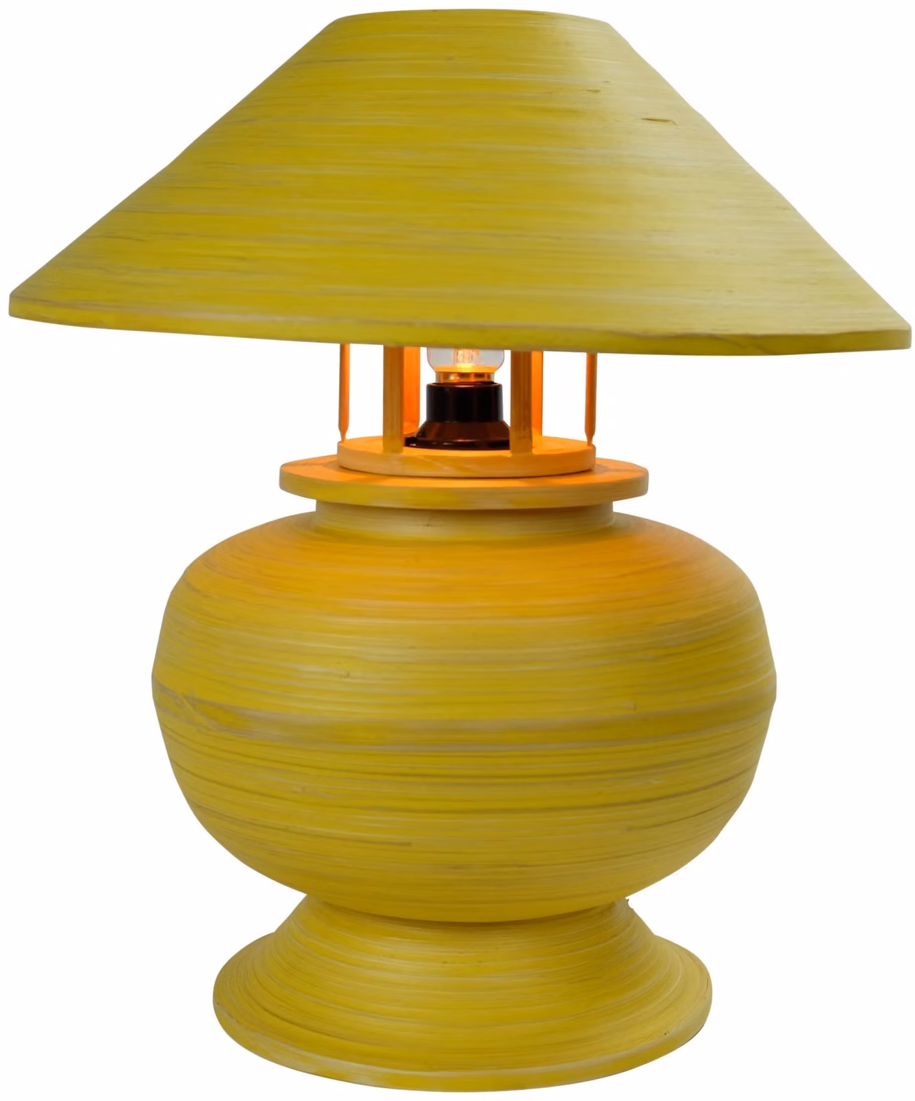 Fine Asianliving Lampada da tavolo in bambù a spirale fatta a mano giallo 37x37x40cm
