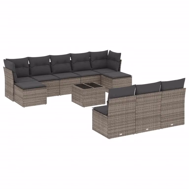 Set Divani da Giardino 11 pz con Cuscini in Polyrattan Grigio