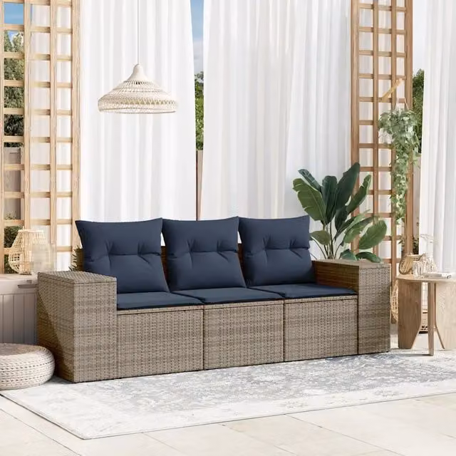 Salotto da Giardino-Set Divani da Giardino 3 pz con Cuscini Grigio in Polyrattan 313709