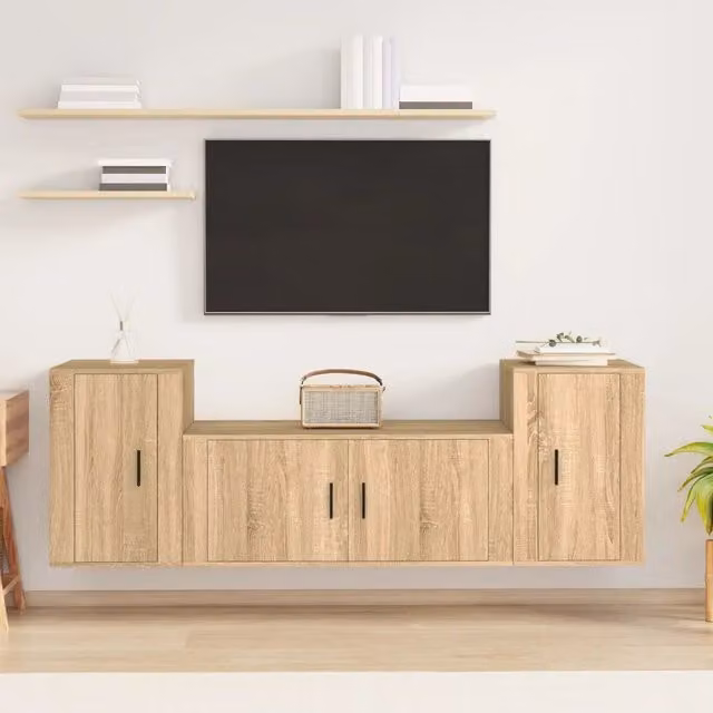 Set di Mobili Porta TV 3 pz-Credenza per TV Rovere Sonoma in Legno Multistrato 651392