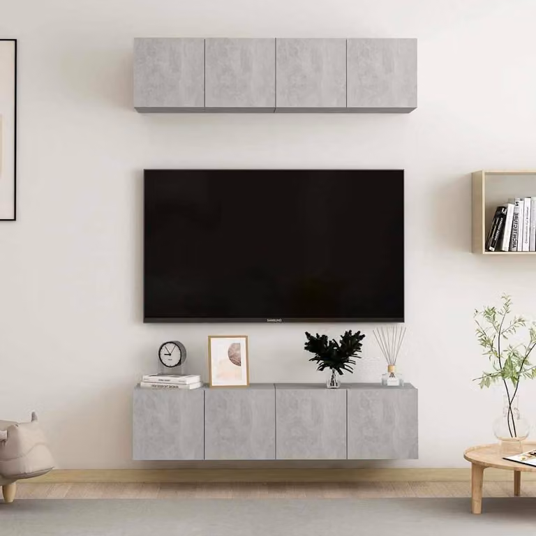 Set di 4 mobili TV moderni vidaXL in legno e MDF, colore grigio cemento opaco, L/P/H: 60 x 30 x 30 cm