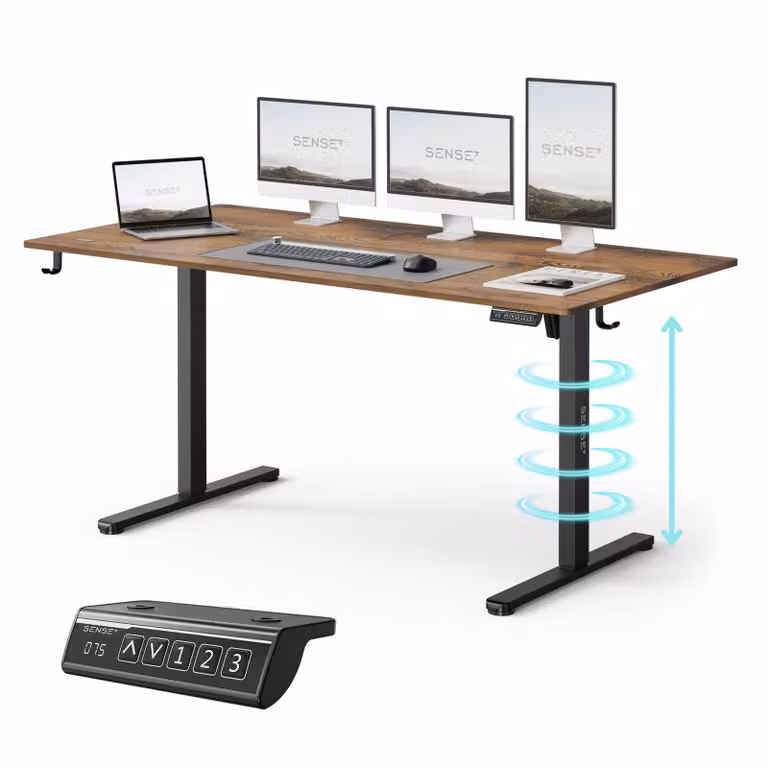SENSE7 NOJO Light: Scrivania regolabile in altezza, dimensioni 160x80 cm. Elettrica, con funzione di memoria, ergonomica, struttura in legno color marrone scuro