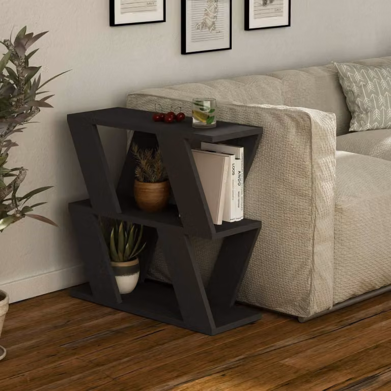 Dmora Tavolino da Salotto Beniamina 22x60x57h cm Nero Antracite, 2 Vani Multiuso