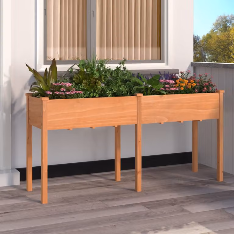 Fioriera con fodera marrone vidaXL in legno massello di abete L: 161 cm, P: 45 cm, H: 76 cm