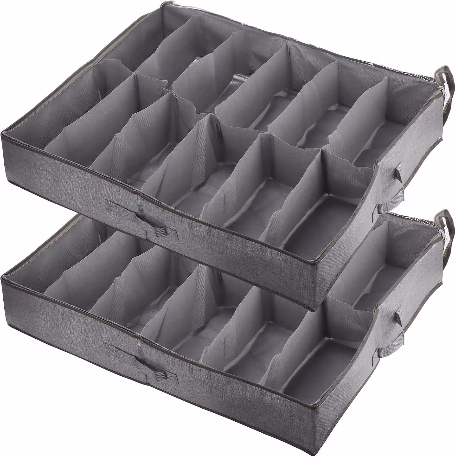 Contenitore per scarpe da riporre sotto il letto, colore grigio, 12 scomparti, confezione da 2, ideale per la camera da letto
