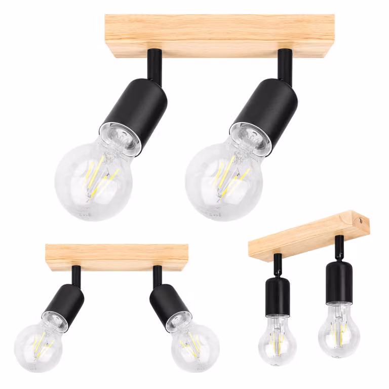 Faretto da soffitto MasterLED - E27, 2 luci, nero, legno, orientabile - Moderna lampada da soffitto LED regolabile per il soggiorno