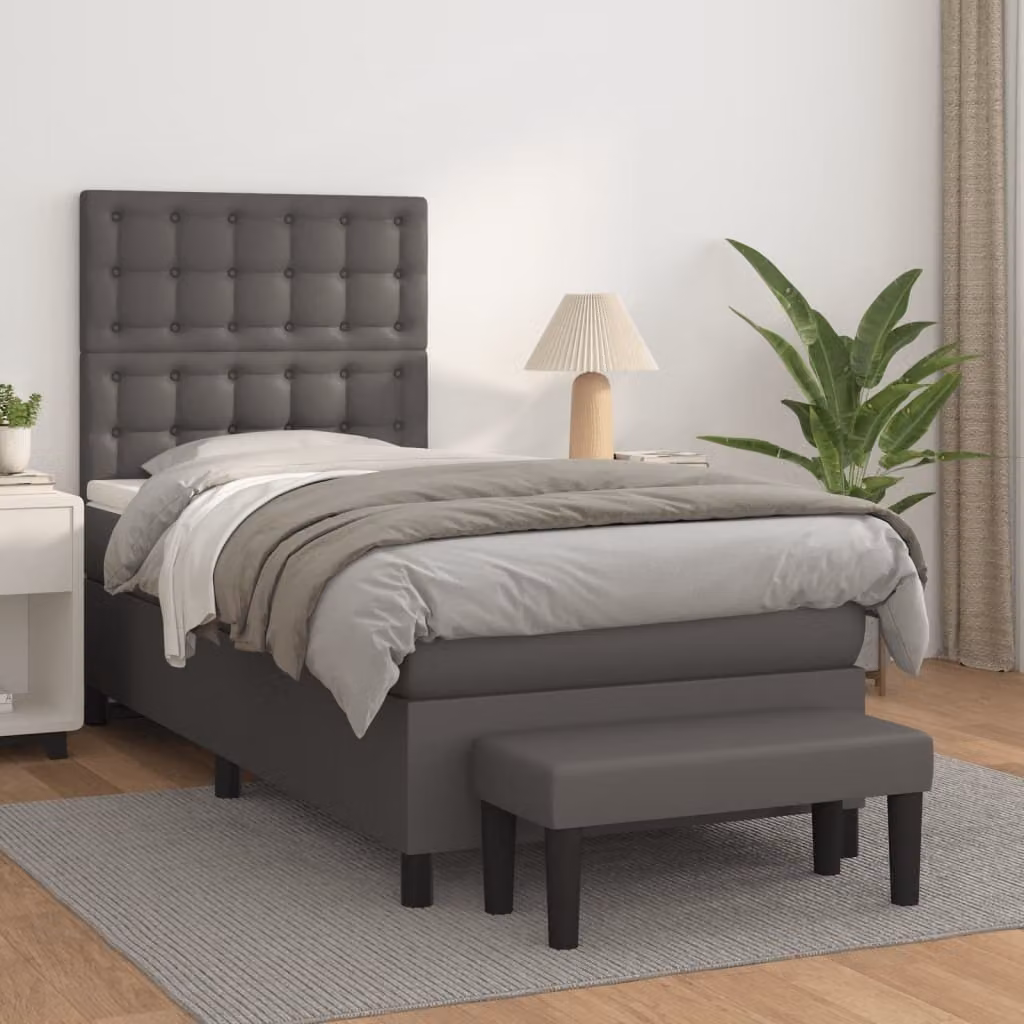 The Living Store Letto a molle con materasso grigio 80x200 cm in Pelle finta