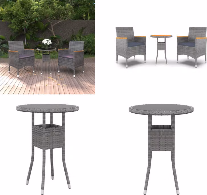 vidaXL Set da pranzo da giardino 3 pezzi in rattan grigio - Set da pranzo da giardino - Set da pranzo da esterno - Set da pranzo da terrazza