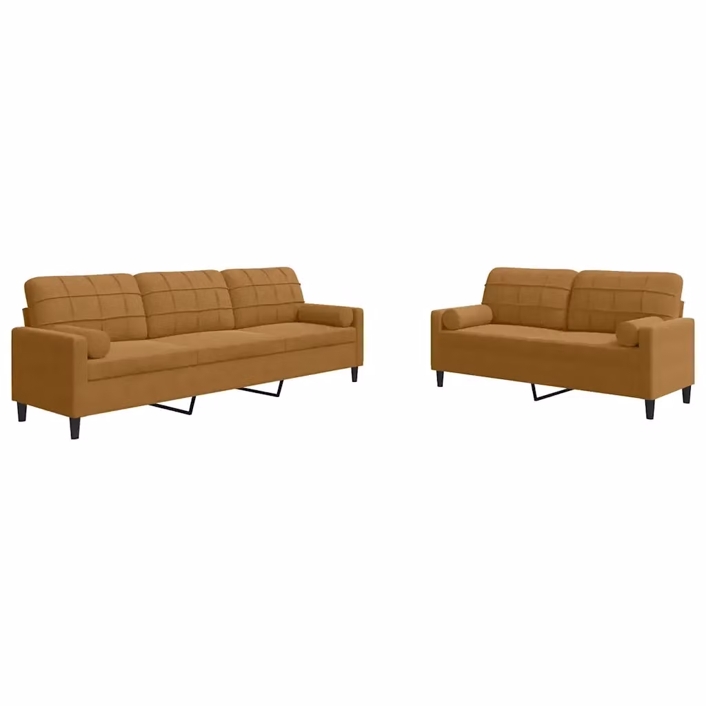Set di 2 divani moderni vidaXL in velluto marrone con cuscini e struttura in metallo – 2