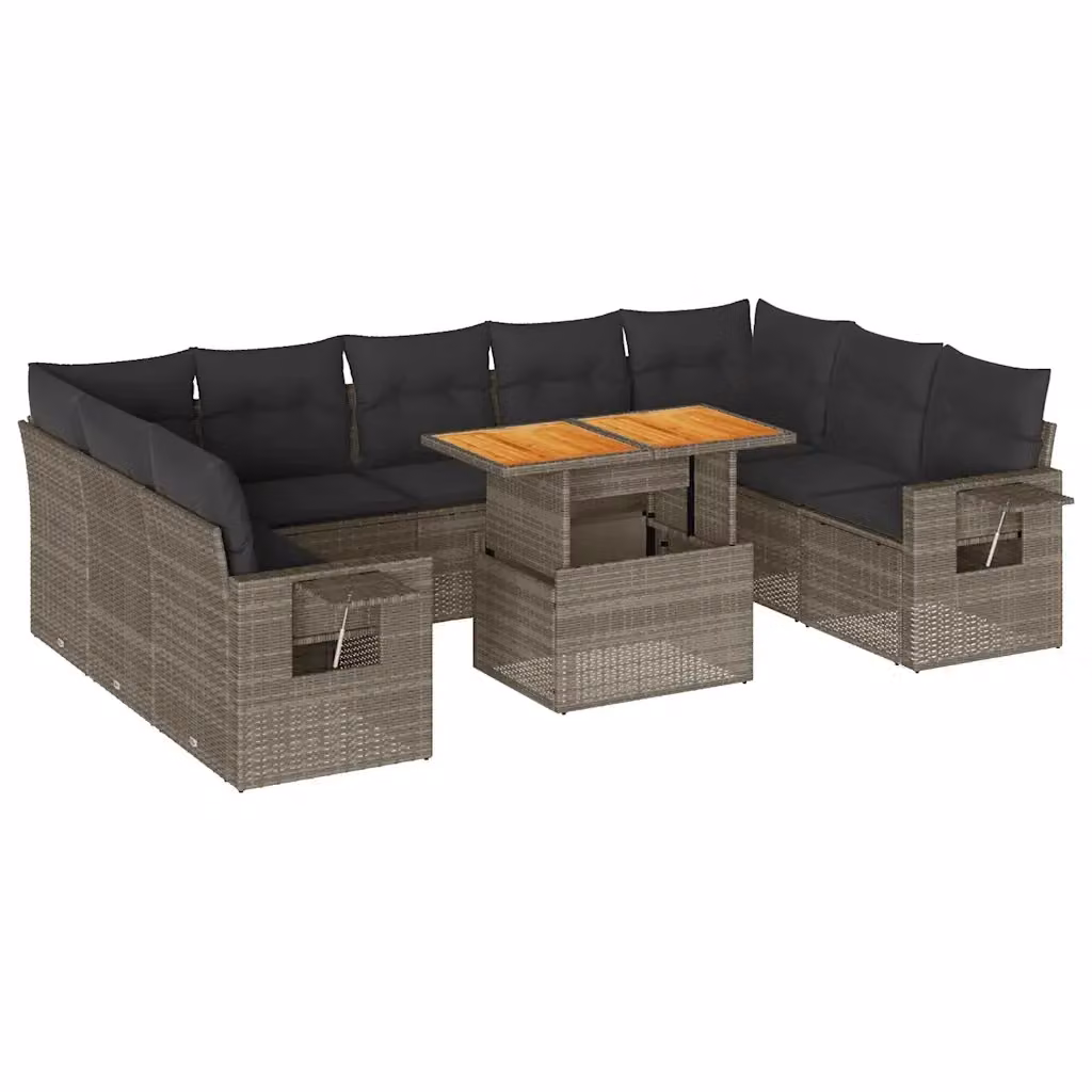 Set Divano da Giardino a Forma di U vidaXL in Polyrattan Grigio con 10 Pezzi, Cuscini Inclusi e Tavolino da Caffè – 2