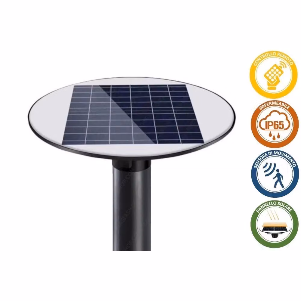 Lampione LED Solare Trade Shop Traesio con Pannello, 200W, IP65, Sensore di Movimento e Telecomando, Colore Nero – 2