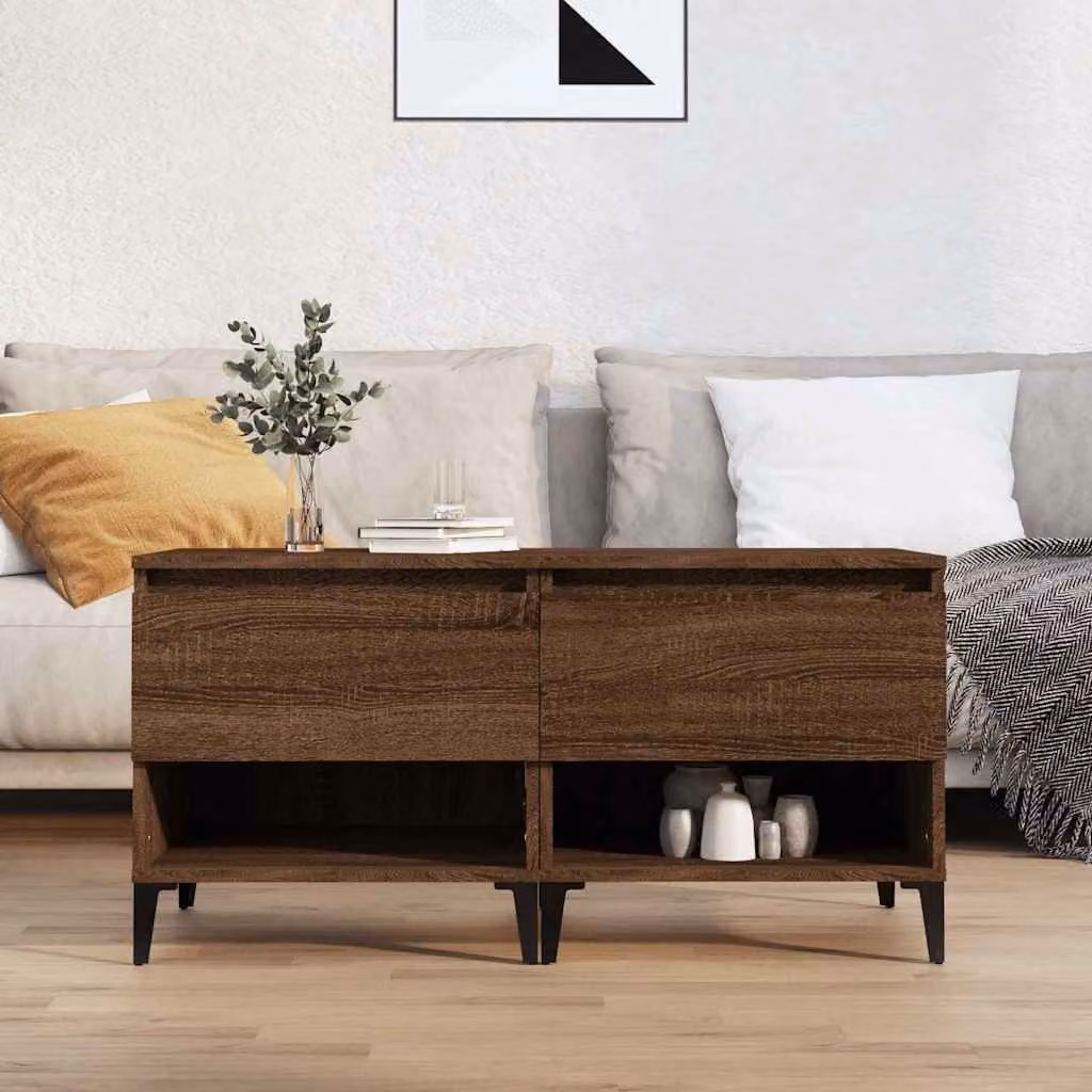 Set di 2 tavolini vidaXL in legno multistrato e metallo, colore rovere marrone, L/P/H: 50 x 46 x 50 cm