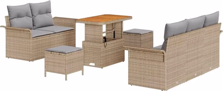 Set Divano da Giardino con cuscino 8 pcs Beige polyrattan