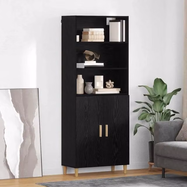 Credenza Buffet Moderna vidaXL in Legno Rovere e Nero per Soggiorno e Sala da Pranzo L: 69,5 cm, P: 34 cm, H: 180 cm
