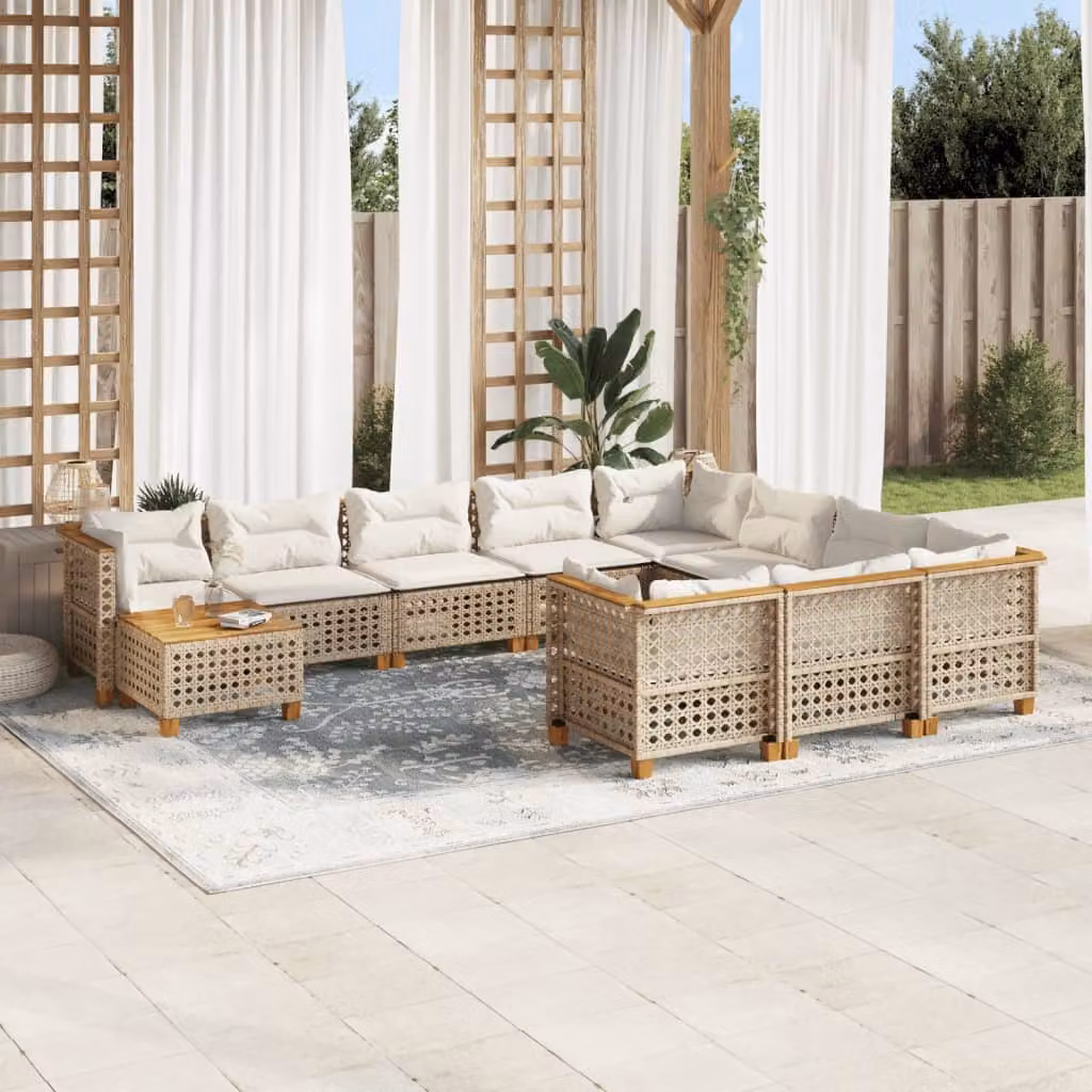 Maison Exclusive - Set da giardino 11 pezzi con cuscini in polyrattan beige