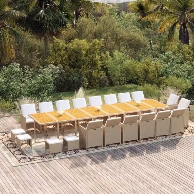 Set da pranzo per giardino vidaXL da 21 pezzi in polyrattan e legno di acacia con cuscini beige e bianchi – 1