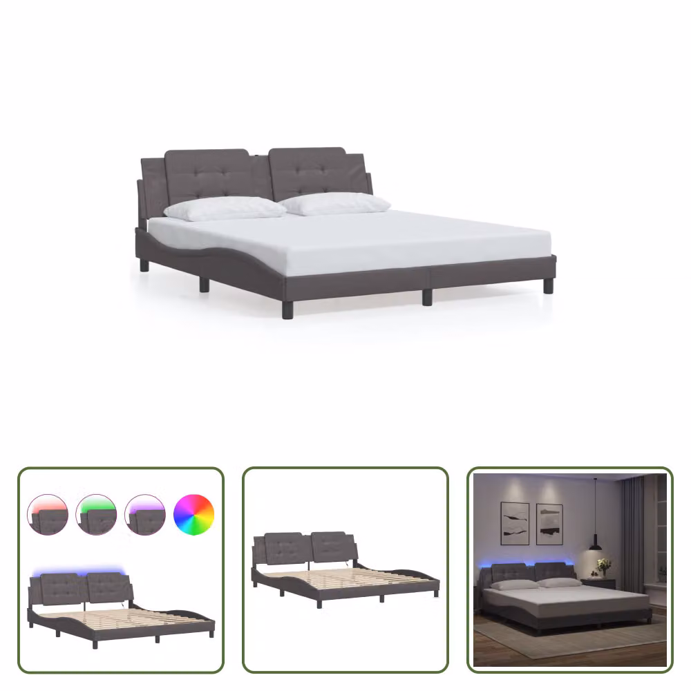 The Living Store Giroletto con LED grigio 180x200 cm in ecopelle