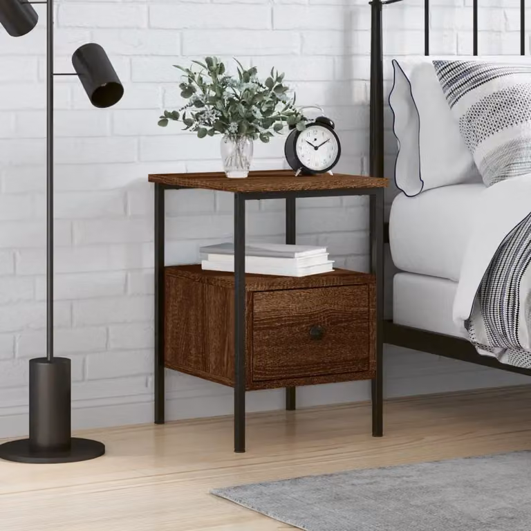 Comodino moderno vidaXL in legno multistrato e metallo, colore rovere marrone, L: 34 cm, P: 35,5 cm, H: 50 cm