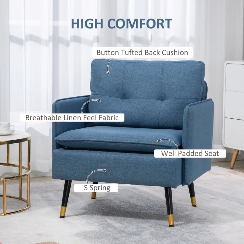 Poltrona Lounge Imbottita GIORDANOSHOP Blu con Braccioli e Struttura in Metallo L/P/H: 76 x 68 x 80 cm – 2