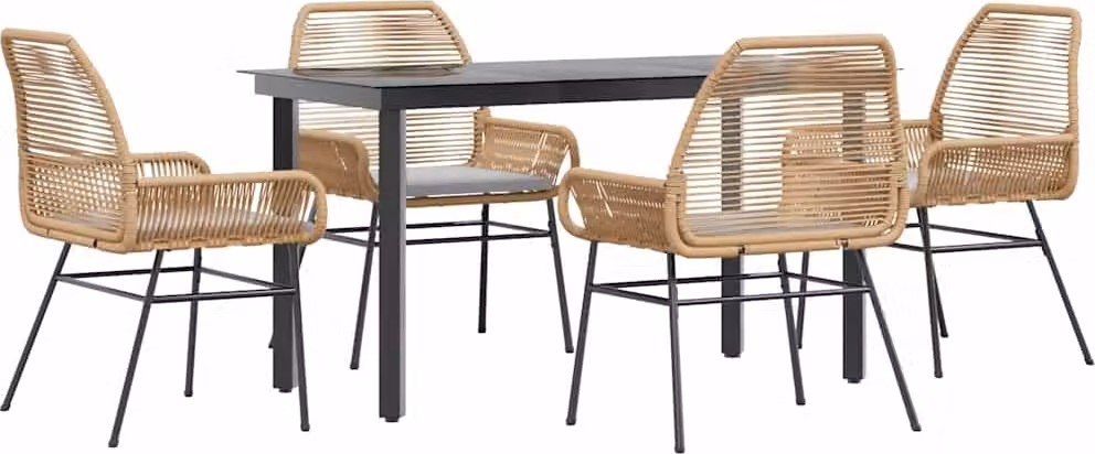 Set da Pranzo da Giardino 5pz con Cuscini Polyrattan Vetro
