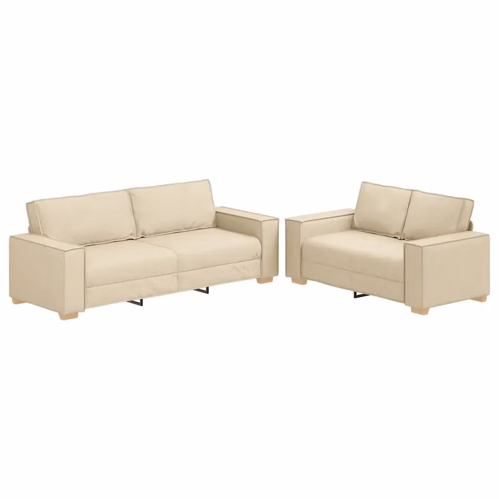 Set di divani vidaXL da 2 pezzi in tessuto beige con cuscini, composto da un divano a 2 posti e un divano a 3 posti con braccioli e design moderno per soggiorno o ufficio – 2
