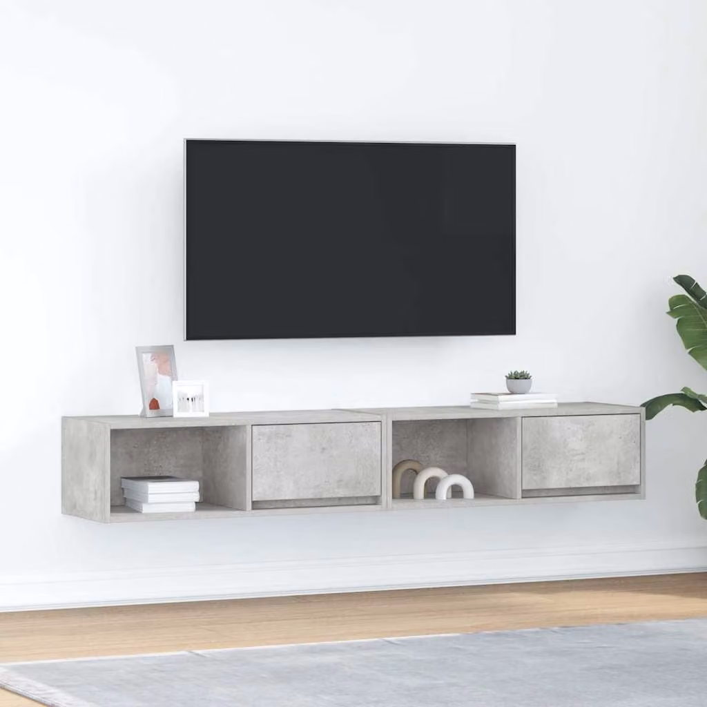 Set di 2 mobili TV sospesi vidaXL in legno e MDF, colore grigio cemento, L 80 cm x P 31 cm x H 25,5 cm