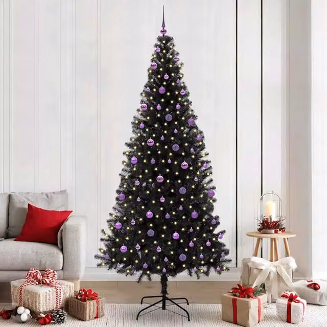 Albero di Natale moderno nero vidaXL con luci LED bianco caldo in PVC, Altezza: 240 cm