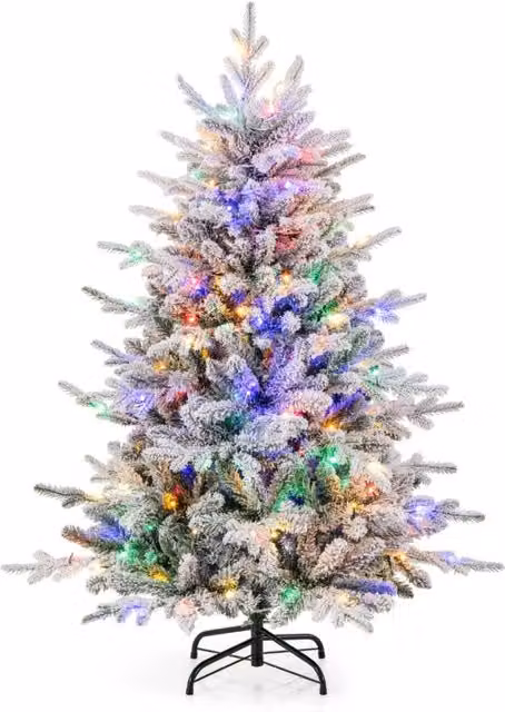 Albero di Natale artificiale innevato Design Mania con luci LED multicolore e 8 modalità luminose, Altezza: 135 cm – 1
