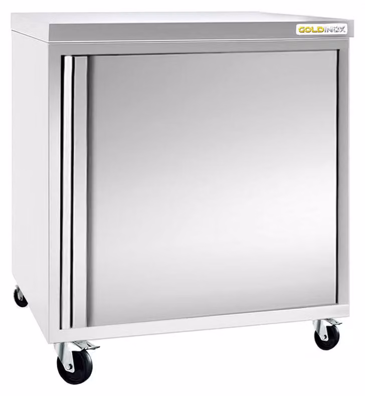 Mobile basso in acciaio inossidabile, dimensioni 600x700 mm, su ruote, PREMIUM - GOLDINOX