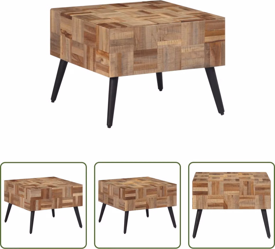 The Living Store Tavolino grigio 55x55x40 cm Legno massiccio riciclato teak
