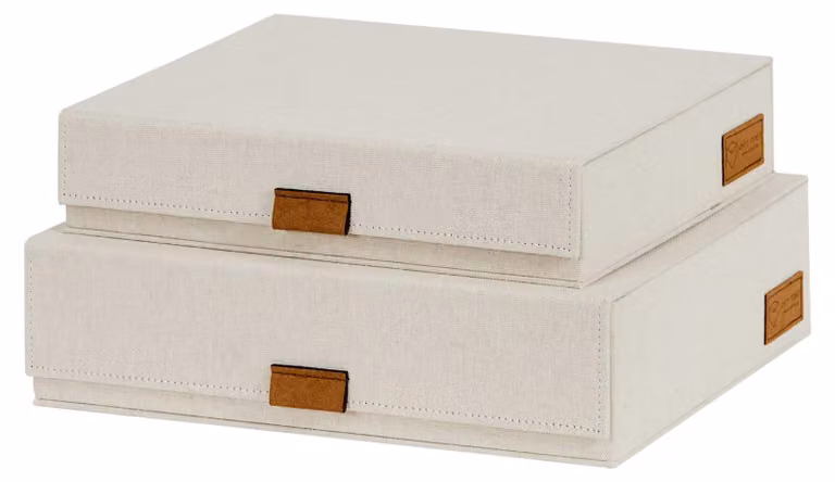 Omgoods - Set di 2 scatole portaoggetti con coperchio, beige, per documenti formato A4