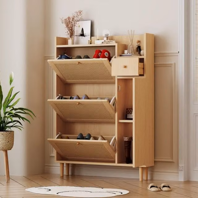 ARMADIO PORTA SCARPE 90x125x17 cm Naturale in MDF e legno massello