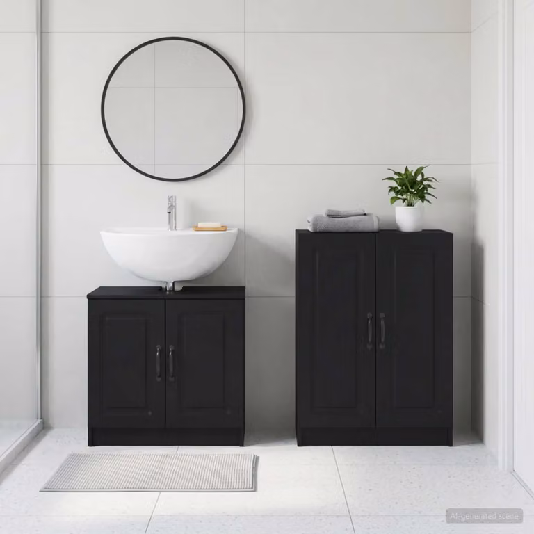 Set di mobili da bagno moderno vidaXL UTRECHT composto da mobile lavabo e mobile contenitore nero opaco