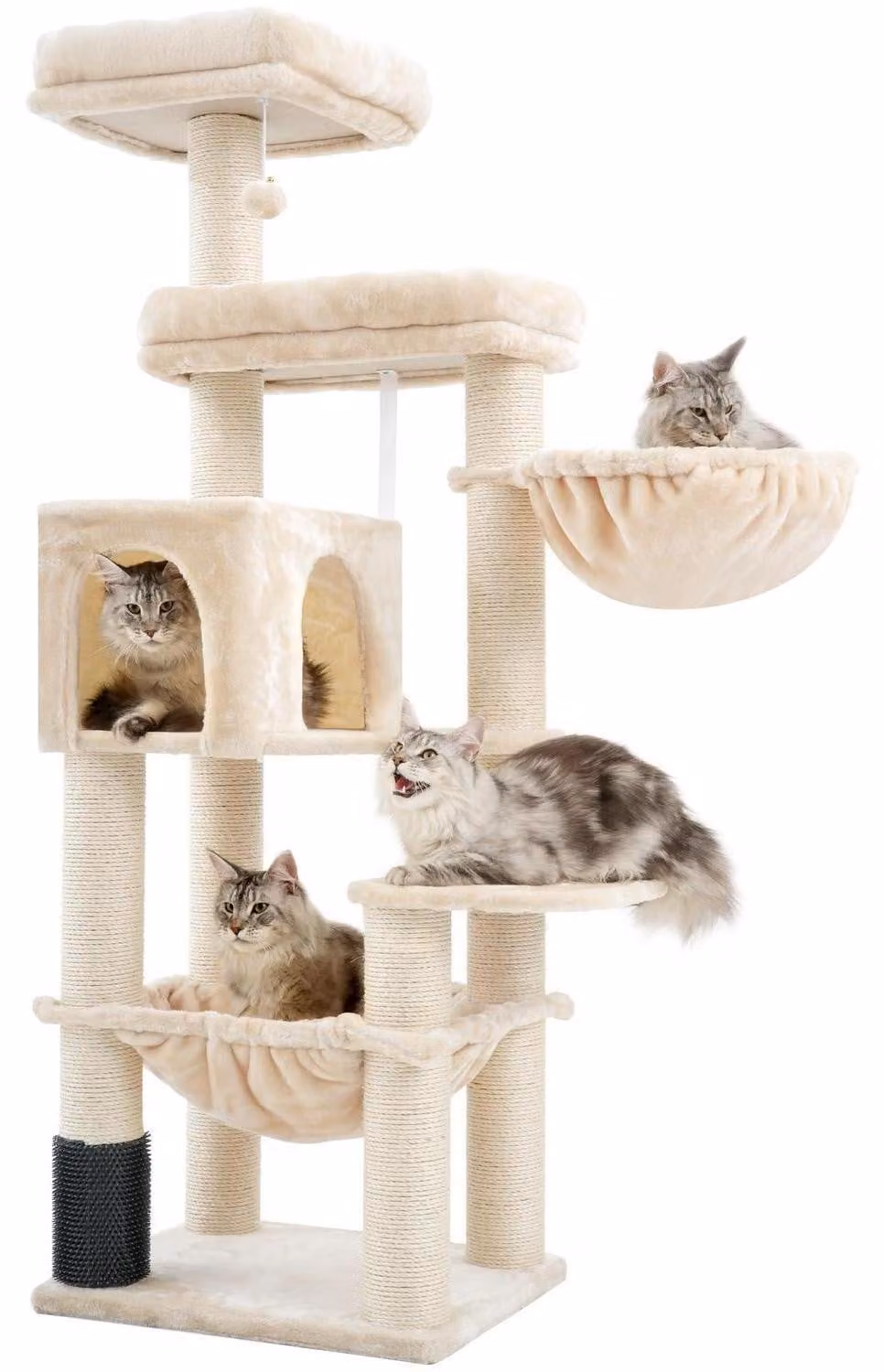 Albero per graffiare di grandi dimensioni, ideale per Maine Coon, con pali in sisal (diametro 11 cm), altezza 168 cm, colore beige