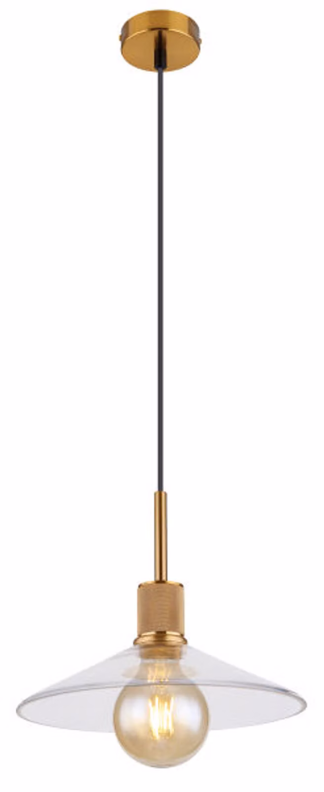 Globo Lighting lampada a sospensione in metallo color ottone, opaco, vetro trasparente, cavo PVC nero, ø: 280mm, H: 1200mm, escl. 1x E27 60W 230V