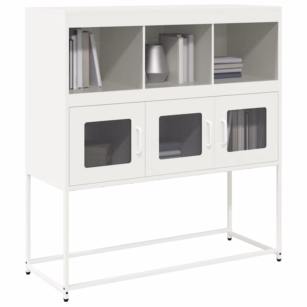 Credenza moderna vidaXL bianca con ante in vetro e ripiani interni in metallo L: 100,5 cm, P: 39 cm, H: 107 cm